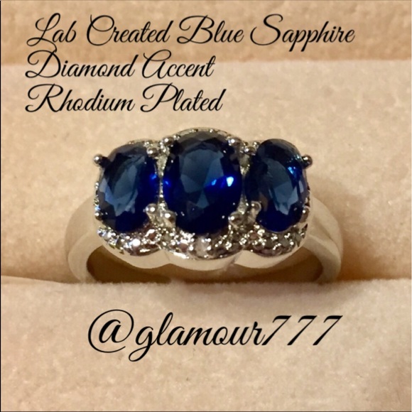 Jewelry - 💎Lab Created Blue Sapphire, Diamond Accent Ring